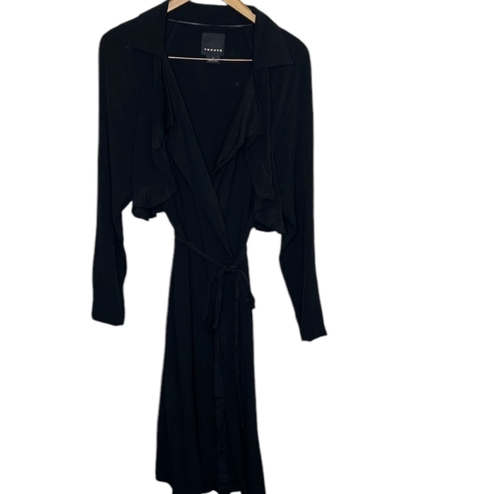 Trouve Black Wrap Ruffle Long Sleeve Dress Women Size Small